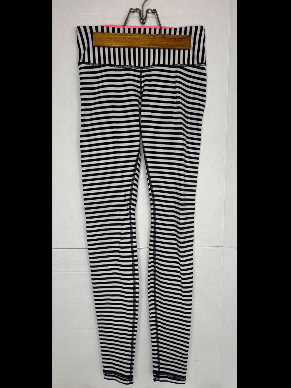 lululemon Wunder Under Black & White Striped Leggings Black Angel Wing Pants